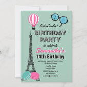 パリをテーマにしたハッピーバースデー招待状カード 招待状 (正面)