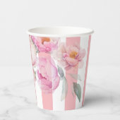 パリをテーマにしたピンクのストライプの花柄芍薬のウェディング 紙コップ (裏面)