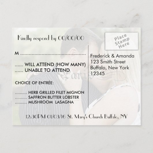 パリをテーマにしたフォトウェディングの追加RSVP パーソナライズされた インビテーションポストカード (裏面)