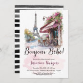 パリをテーマにしたベビーシャワー招待状- Bonjour Be 招待状 (正面/裏面)