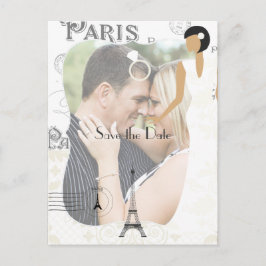 パリをテーマにしたホワイトウェディング日付を保存して写真を追加 案内ポストカード