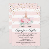 パリをテーマにしたユニコーンフローラベビーシャワー招待状 招待状 (正面/裏面)