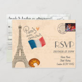 パリをテーマにした写真付き結婚式出欠確認招待状 ポストカード (正面/裏面)