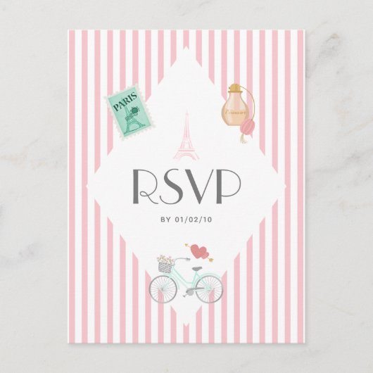 パリをテーマにした結婚式RSVP インビテーションポストカード (正面)