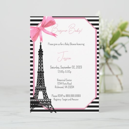 パリをテーマにした赤ちゃんシャワー 招待状 (スタンド正面)