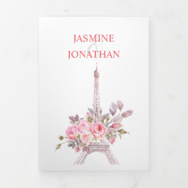 パリインスパイアスピンクウォーター結婚カラー花 三つ折り招待状