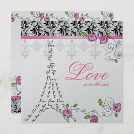 パリウェディングイジェンドピンクローゼスシルバー白黒 招待状