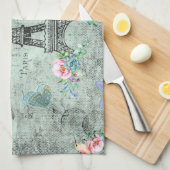 パリエッフェルのタワー花花柄ヴィンテージバラ キッチンタオル (四つ折り)