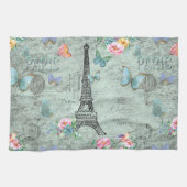 パリエッフェルのタワー花花柄ヴィンテージバラ キッチンタオル (横)
