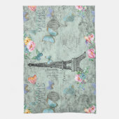 パリエッフェルのタワー花花柄ヴィンテージバラ キッチンタオル (縦)