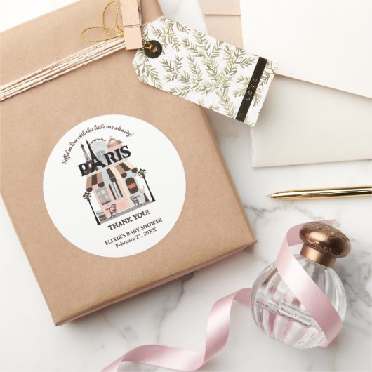 パリエッフェルインラブフランスのカフェベビーシャワー ラウンドシール (ギフト)