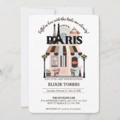パリエッフェルインラブフランスのカフェベビーシャワー 招待状 (正面)