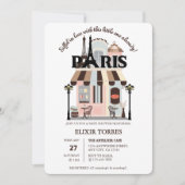パリエッフェルインラブフランスのカフェベビーシャワー 招待状 (正面)