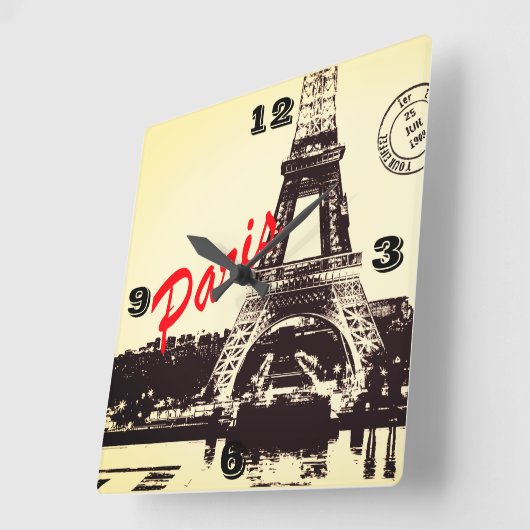 パリエッフェルタワーのポスター スクエア壁時計 (傾斜)
