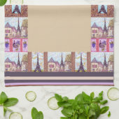 パリエッフェルタワーインスパイア縁どキッチンタオル キッチンタオル (折り畳み)