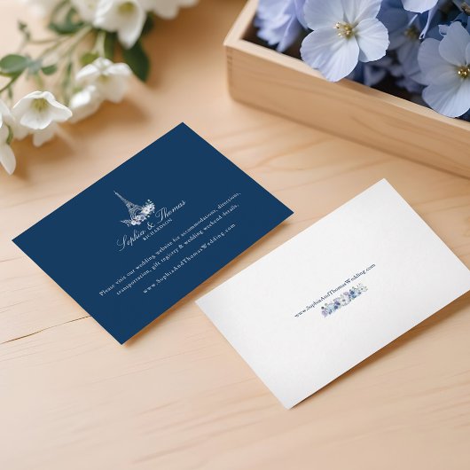 パリエッフェルタワーウォーターカラーフローラネイビー結婚ズ エンクロージャーカード