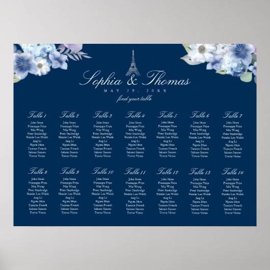 パリエッフェルタワーウォーターカラーフローラネイビー結婚ズ ポスター (正面)