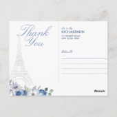 パリエッフェルタワーウォーターカラーフローラネイビー結婚ズ ポストカード (裏面)