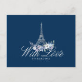 パリエッフェルタワーウォーターカラーフローラネイビー結婚ズ ポストカード (正面)
