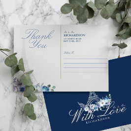 パリエッフェルタワーウォーターカラーフローラネイビー結婚ズ ポストカード