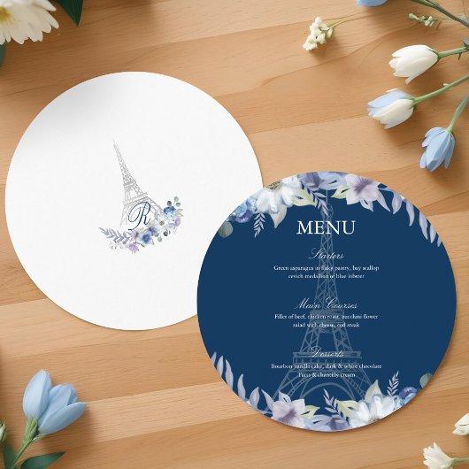 パリエッフェルタワーウォーターカラーフローラネイビー結婚ズ メニュー