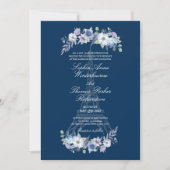 パリエッフェルタワーウォーターカラーフローラネイビー結婚ズ 招待状 (正面)