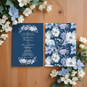 パリエッフェルタワーウォーターカラーフローラネイビー結婚ズ 招待状