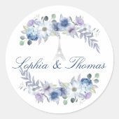 パリエッフェルタワーウォーターカラーフローラホワイト結婚ズ ラウンドシール (正面)