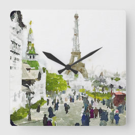 パリエッフェルタワーウォーター絵画カラー スクエア壁時計