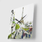 パリエッフェルタワーウォーター絵画カラー スクエア壁時計 (傾斜)