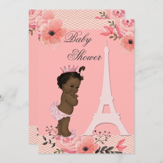 パリエッフェルタワーエスニックプリンセスベビーシャワー 招待状 (正面/裏面)