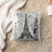 パリエッフェルタワーコラージブラック&ホワイト クッション (ブランケット)