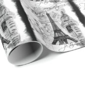 パリエッフェルタワーコラージュ白黒 ラッピングペーパー (ロールコーナー)