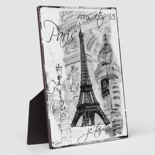 パリエッフェルタワーコラージーブラック&ホワイトシーン フォトプラーク (側面)