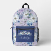 パリエッフェルタワーバイオレットウォーター花模様名 プリントバックパック (正面)