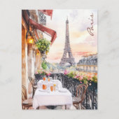 パリエッフェルタワーバルコニーウォーターカラーアートトラベル ポストカード (正面)