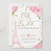 パリエッフェルタワーピンク金ゴールドベビーシャワー 招待状 (正面)