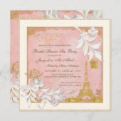 パリエッフェルタワーピンクn金ゴールドエレガントブライダルティー 招待状 (正面/裏面)