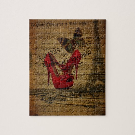 パリエッフェルタワーファッショニスタレッドスティレット ジグソーパズル (縦)