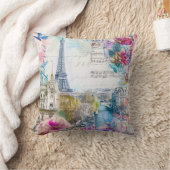 パリエッフェルタワーフラワーズコラージュトラベルアート クッション (ブランケット)