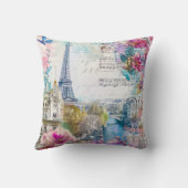 パリエッフェルタワーフラワーズコラージュトラベルアート クッション (裏面)