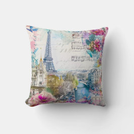 パリエッフェルタワーフラワーズコラージュトラベルアート クッション