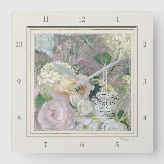 パリエッフェルタワーフランスのマーケットフローラヴィンテージ スクエア壁時計 (正面)