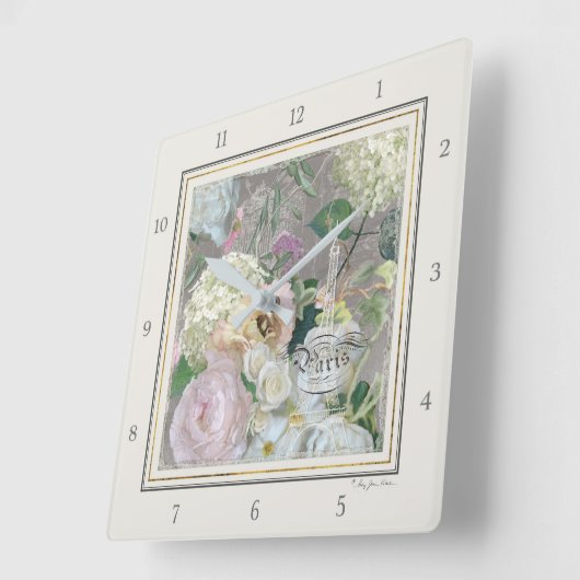 パリエッフェルタワーフランスのマーケットフローラヴィンテージ スクエア壁時計 (傾斜)