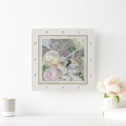 パリエッフェルタワーフランスのマーケットフローラヴィンテージ スクエア壁時計 (ホーム)