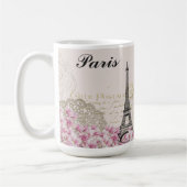 パリエッフェルタワーフランスヴィンテージピンクの花 コーヒーマグカップ (左)