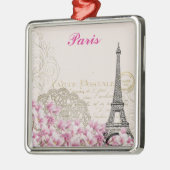 パリエッフェルタワーフランスヴィンテージピンクの花 メタルオーナメント (左)