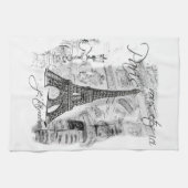 パリエッフェルタワーブラック&ホワイトコラージシーン キッチンタオル (横)