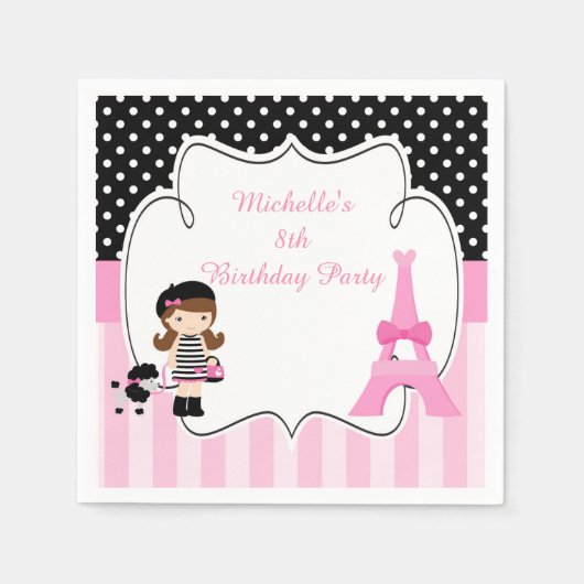 パリエッフェルタワーブルネットガール スタンダードカクテルナプキン (正面)