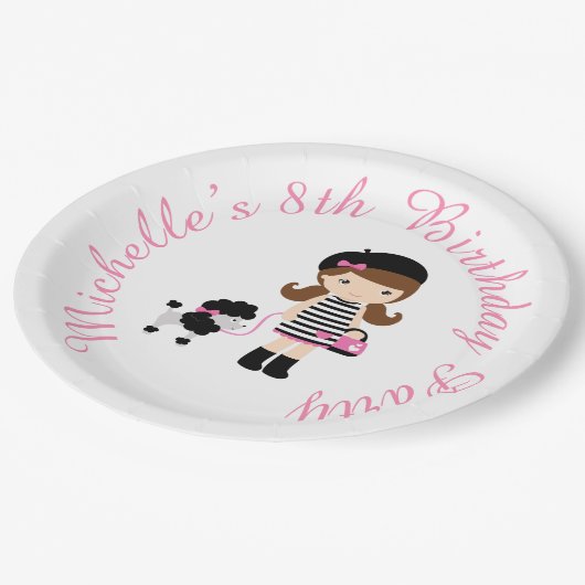 パリエッフェルタワーブルネットガール ペーパープレート (アングル)